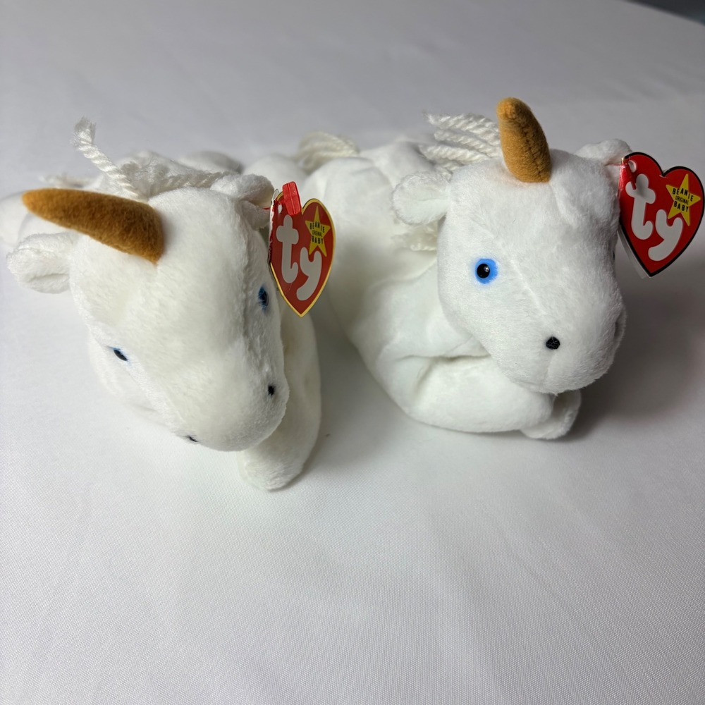 Ty Beanie Babies Mystic the Unicorn Set of 2 Style 4007 White Yarn Mane Vintage